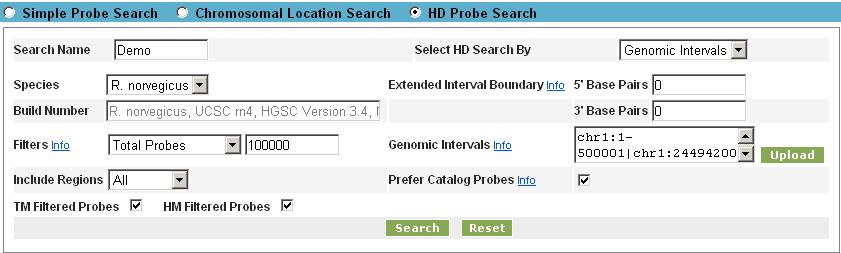 Step1_HD-CGH/HD-ChIP のプローブ検索検索の開始 3. 全ての項目を設定し Search をクリックします 4.