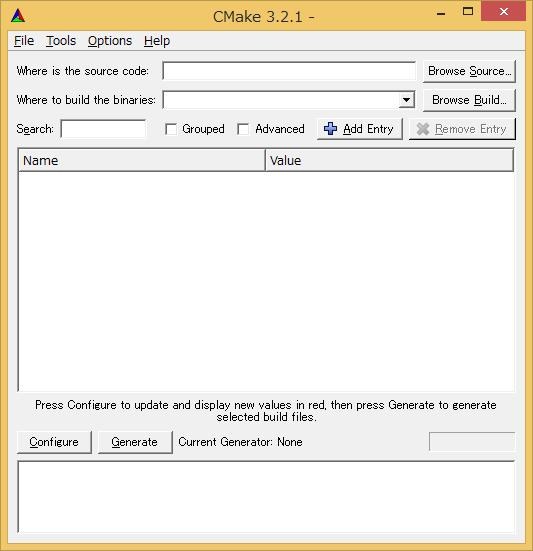 ビルドに必要なファイルの生成 CMakeを使用する Windows 7 スタート すべてのプログラム CMake CMake (cmake-gui) Windows 8.