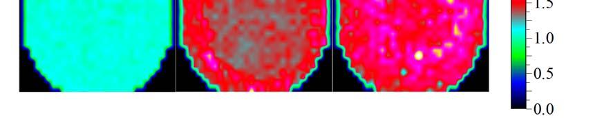 青色のエリアと赤色のエリアが不均一に分散している様子が見られた 赤色で示されるエリアは NAP と EGE が相分離を起こし さらに NAP の結晶化に伴って 3070 cm -1 のピーク強度が増したことを表している 7 日後には ほぼ全てのエリアが赤色と黄色になっていた