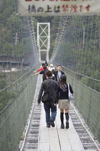 観光スポット : 谷瀬の吊り橋 ( 橋長 :297m) 1954 年建設