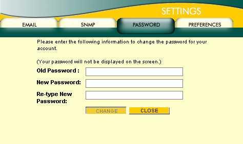 2.4. その他の機能 2.4.1. パスワードの設定 StorView のインストール時に設定したパスワードを変更する場合は以下の手順を実施してください 1. メインスクリーンから [SETTINGS] ボタンをクリックしてください 右の画面が表示されます 2. [Old Password] に古いパスワードを入力してください 3.