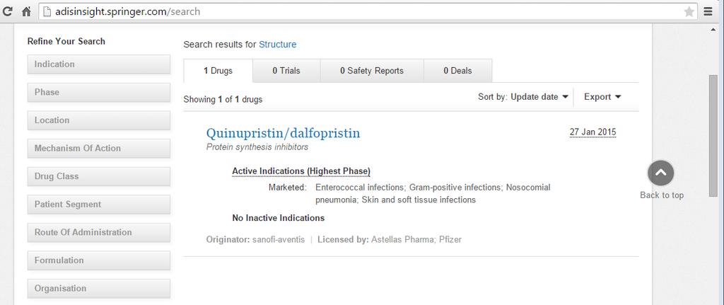 構造式検索 薬剤をクリックして プロファイルを表示 化学構造式がプロファイルの右上隅に表示される Drug Properties &