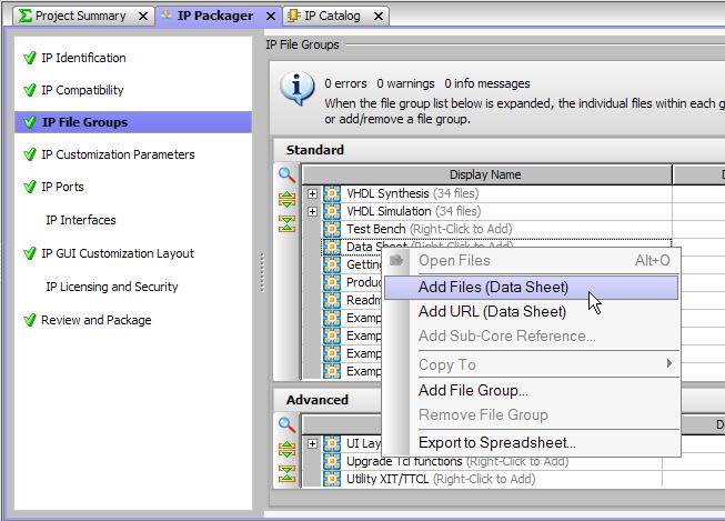 IP パッケージ化の手順 HDL 以外のファイルの IP パッケージへの追加 IP パッケージャーでパッケージに HDL 以外のファイルを追加するには 次の手順に従います 1.