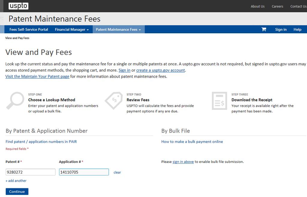 Payment Maintenance Fees View and Pay Fees