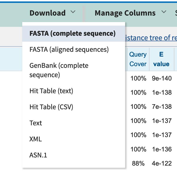 形式で取得する FASTA(complete sequence)