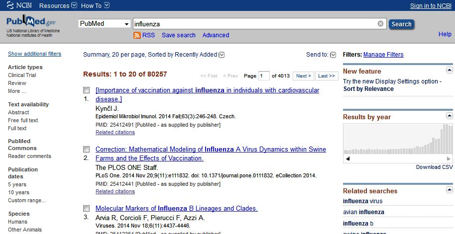 が表示されます e-journal 図書館に雑誌があるか の確認はこのアイコンをクリックします この例では influenza