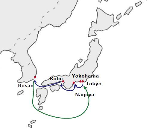 JF1 日本主要港 釜山 日本出しフィーダーサービス 自社単独による 日本主要港と釜山を結ぶシャトルサービスです 24 時間ルールに縛られることなく 土日祝を除く入港一日前の CY CUT でご利用いただけます 主に 北米 欧州 アジア オセアニア