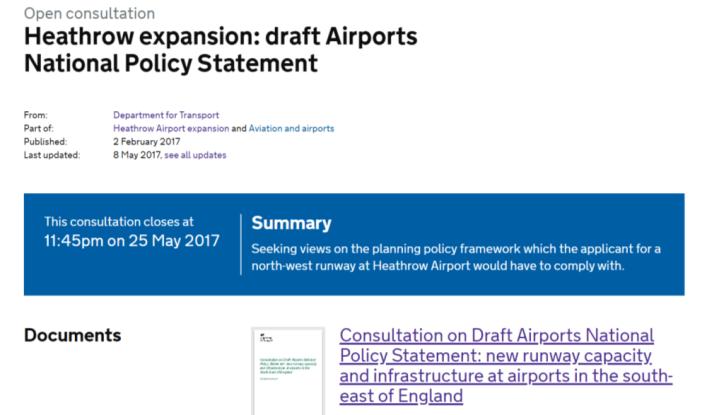 :7 月にヒースロー空港会社が将来構想を公表 2013 年 :12 月に空港コミッション (AC) が中間報告 2015 年 :7 月に AC が最終報告, 政府が決定を延期 2016 年 :6 月に英国 EU 離脱の国民投票 2016 年 :10 月に政府決定 ( 第 3 滑走路建設 ) 2017 年 :2-5