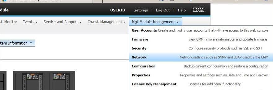 4. System Status 画面が表示されます 上部メニューから [Mgt Module Management]-[Network] をクリックします 5.