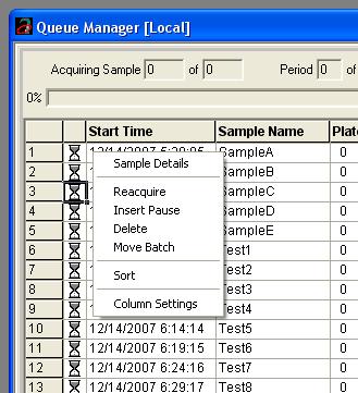 Queue Manager でできる操作 測定履歴を表示する Queue Manager ここにもいくつか便利な機能があります Reacquire Insert