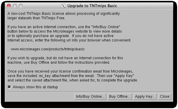 Macintosh HD > アプリケーション > TNT products 2013 > TNTmips を選択します TNTmips のメインウィンドウが現れます このウィンドウを<メインメニュー >と呼びます 日本語メニューにしたい場合は 言語の設定 (p.
