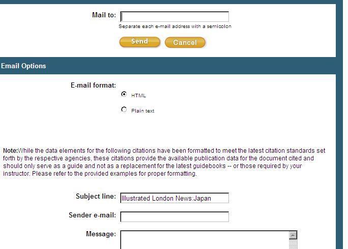 18 ILN 利用ガイド III-3 記事の書誌情報をメールする記事の書誌情報をメールすることができます 本文のファイルを送信することはできません 1:E-mail のアイコンをクリックします 2: メール送信用の別ウィンドウが開きます Mail to( 送信先 )