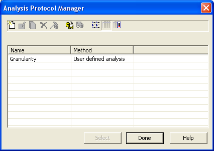 User Defined Analysis Protocol の 作 成 Protocol Manager を 開 く メインメニューバーの Analysis メニューから Protocol Manager を 選 択 します Analysis Protocol Manager が 開 きます Analysis Protocol Manager のツール New: 新