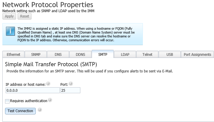 システムのハードウェアログ SMTPサーバー設定 IMM2のメール送信を行うためにSMTPサーバーの設定をします 1. [IMM Management] - [Network] をクリックします 2.