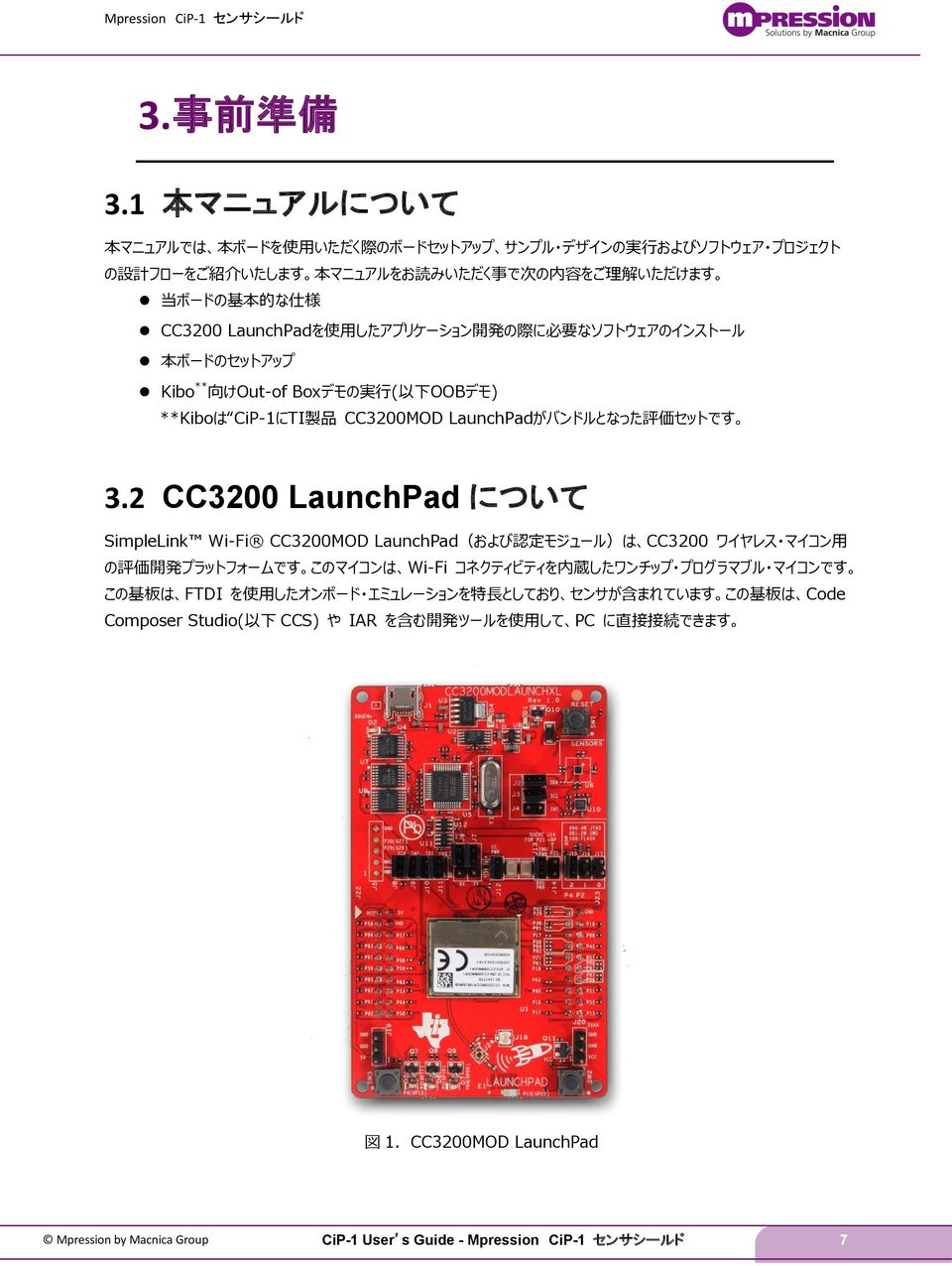 LaunchPadを使用したアプリケーション開発の際に必要なソフトウェアのインストール 本ボードのセットアップ Kibo**向けOut-of Boxデモの実行(以下OOBデモ) **Kiboは CiP-1にTI製品 CC3200MOD LaunchPadがバンドルとなった評価セットです 3.