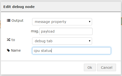 Node-RED で IoT アプリを 作 成 する (8) 処 理 結 果 をモニター 出 力 するための debug ノードを 定 義 します リソースのoutputカテゴリー 内 のdebugノードを キャンバスにドラッグ&ドロップし ダブルクリックします Edit debug node