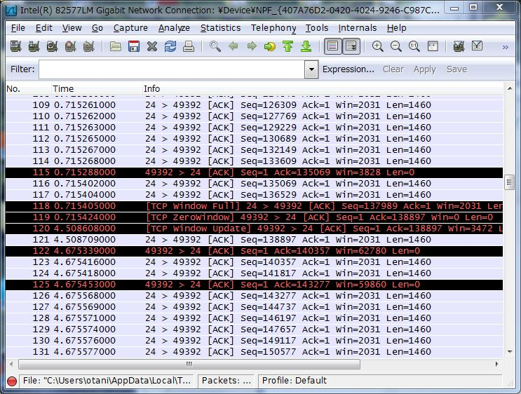 , 70kbps, PT6. Wireshark[9].. Wireshark..: Wireshark µs, 9 [TCP zerowindow] 0 [TCP window update] sec.