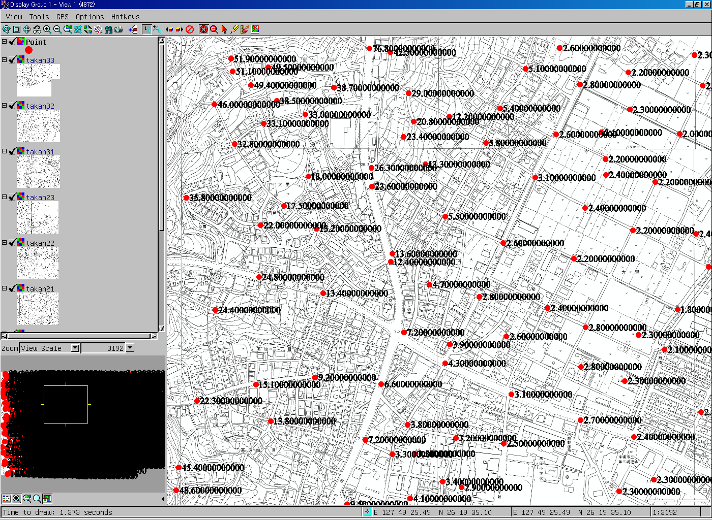 ４ 都市計画図より標高点の抽出 ラスター地図データよりポイントデータを作成し