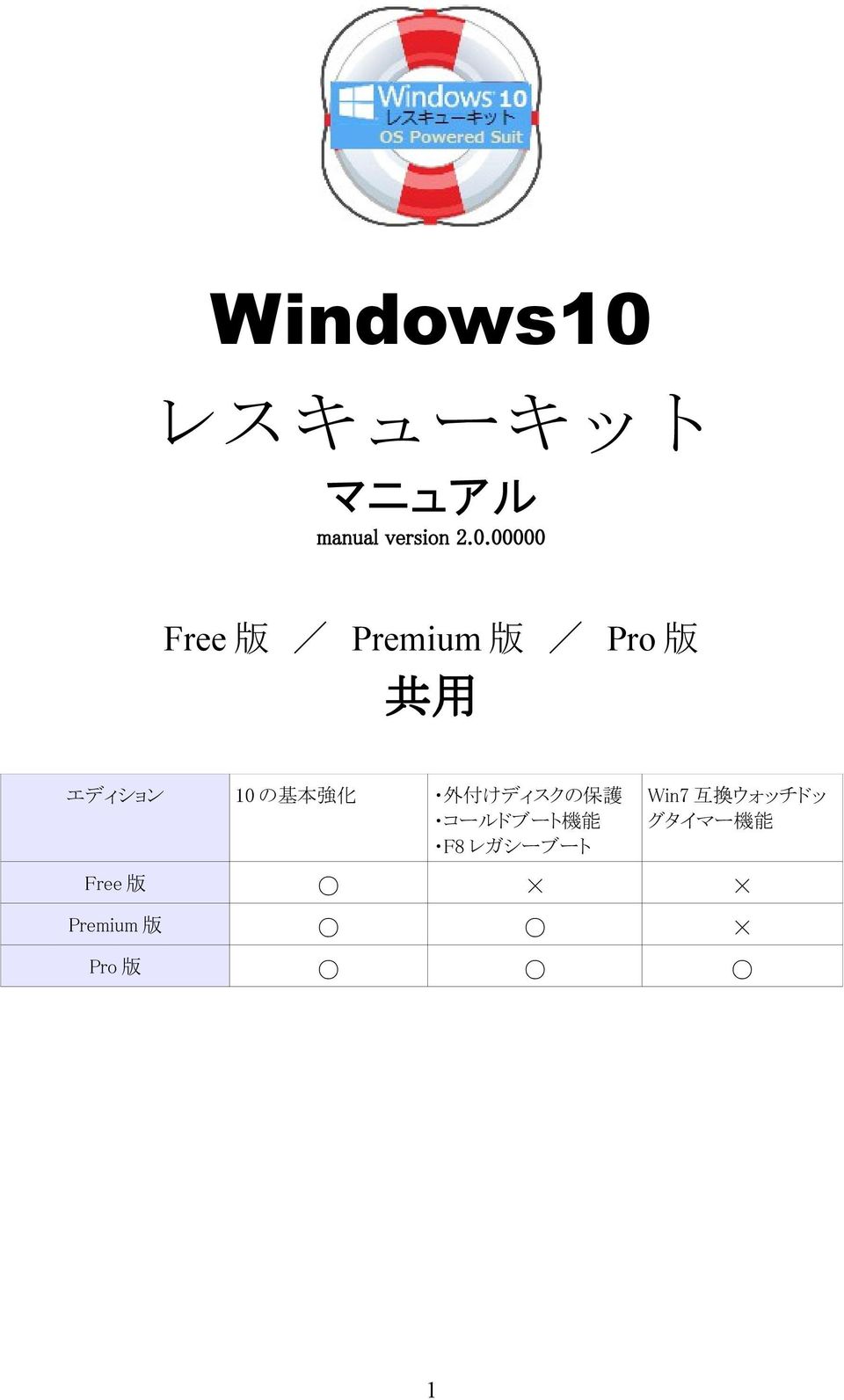 00000 Free 版 / Premium 版 / Pro 版 共 用 エディション 10