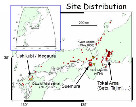 サイト 分 布 時 代 分 布 西 日 本 に 偏 っている 窯 跡 の 数 西 日 本 関 係