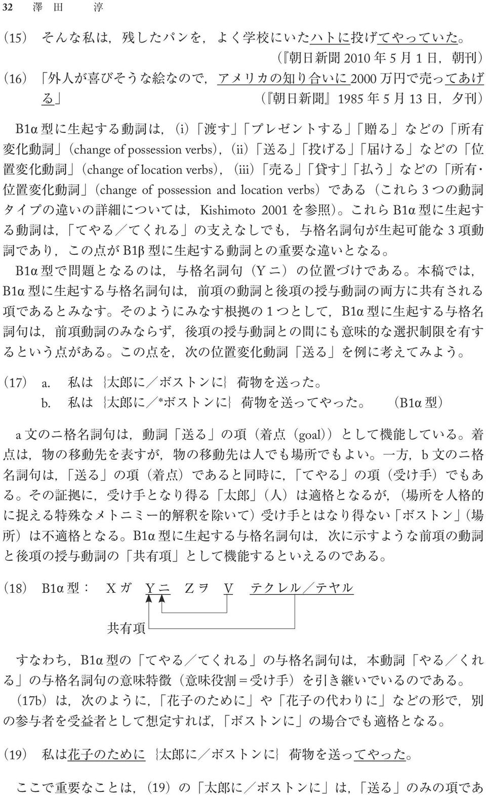 and location verbs 3 Kishimoto 2001 B1α 3 B1β B1α Y B1α 1