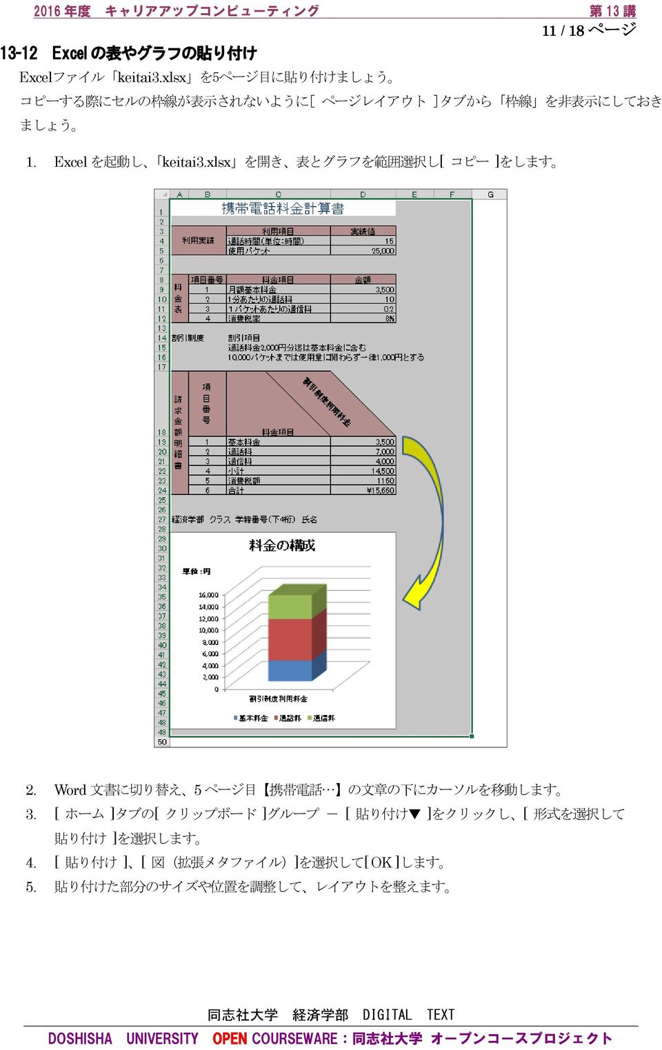 Excel を 起 動 し keitai3.xlsx を 開 き 表 とグラフを 範 囲 選 択 し[ コピー ]をします 2.