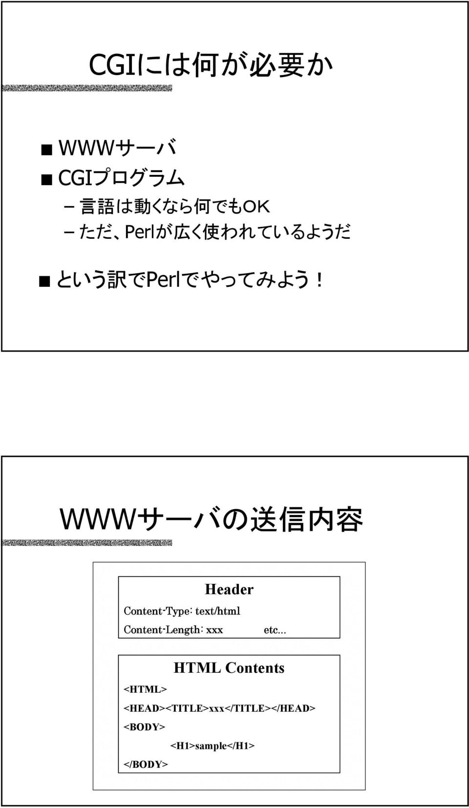 WWWサーバの 送 信 内 容 Header Content-Type: text/html Content-Length:
