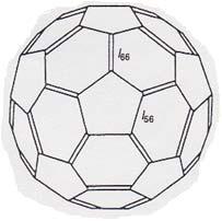 フラーレン フラーレン は切頭 20 面体の構造を持ち, そしてそれは準正多面体の中でもかなり球に近い形である. さらに正 20 面体から 5 角錐をもう少し大きく切り取ればより球形に近づく. しかしその時には,5 角形と 6 角形の隣り合う辺 ( ) が 6 角形と 6 角形が隣り合う辺 ( より長くなり, 正 6 角形でなくなるので準正多面体ではなくなる.