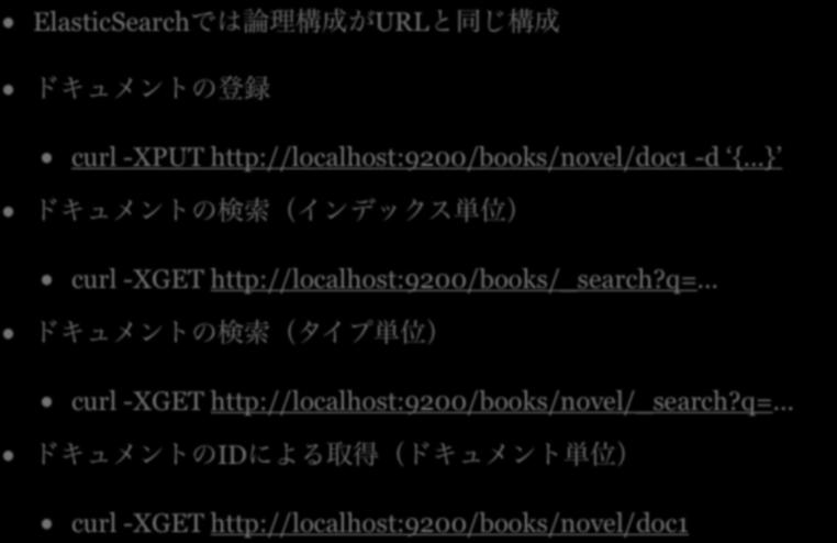 ElasticSearchURL curl -XPUT http://localhost:9200/books/novel/doc1 -d {.