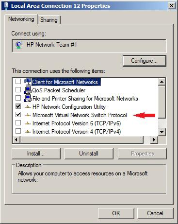 Microsoft 仮想ネットワークマネージャーにより 当該 HP Network Team に対する構成変更がすべて適用されたら HP Network Team