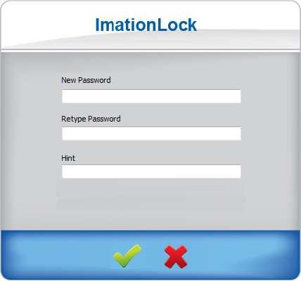 (3) 初めて Imation Lock を使用される際は パスワードの新規設定画面が表示されます 3-1. New Password の欄にパスワード( 最大 16 文字 半角英数 ) を入力します 3-2. 入力したパスワードの確認のため Retype Password の欄に同じパスワードを再入力します 3-3.