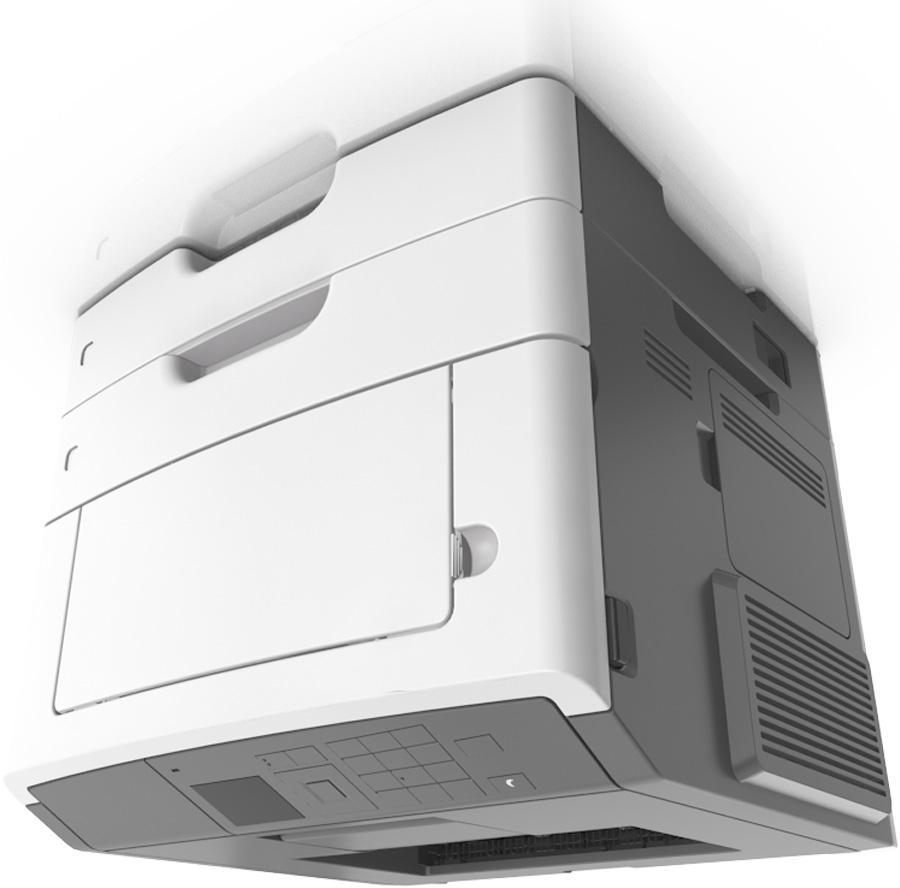 Informaţii despre imprimantă 13 9 Uşa frontală Modelele de imprimante MS315 și MS415 1 Panou de comandă 2 Opritor de hârtie 3 Recipient standard 4 Butonul de deschidere a uşii