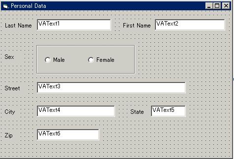ActiveX を使用する Pervasive PSQL アプリケーションの作成 図 14 読み取り専用個人データフォーム 4 各コントロールの VAccessName プロパティを "VAccess2" に設定し 以下の