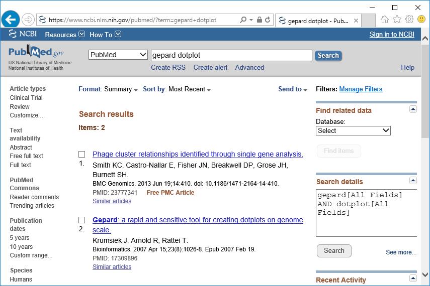 原著論文もある PubMed 上で 2 gepard dotplot