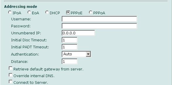 インタフェース システム - ネットワーク 図 35: ADSL インタフェースの PPPoE または PPPoA 設定 [Status] FortiGate ユニットが PPPoE または PPPoA サーバに接続し アドレッシング情報を取得するときの PPPoE または PPPoA の状態メッセージを表示します アドレッシングモードの状態メッセージを更新するには [Status]