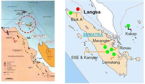 <Langsa> Contract Area Type of Contract Location Operator Status : Langsa : TAC : Offshore East Aceh, NAD : Medco Moeco, a 50:50 joint venture with Mitsui and Modec Inc.