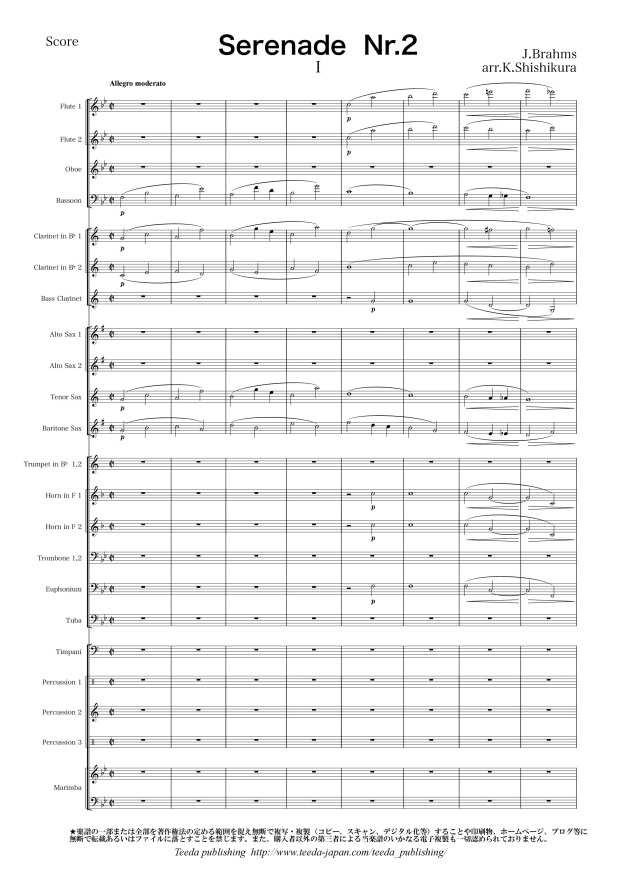 最小演奏人数 25 人 28 人 品番 TWE-193 TWE-226 作曲 / 編曲ブラームス / 宍倉晃ドビュッシー / 前田卓 演奏時間 21:00 13:00 本体価格 ( 税抜 ) 40,000 25,000 Piccolo - (Fl3と持ち替え ) Flute 1,2 1,2,3 Oboe Bassoon B Clarinet 1,2 1(divあり )2/3 Bass