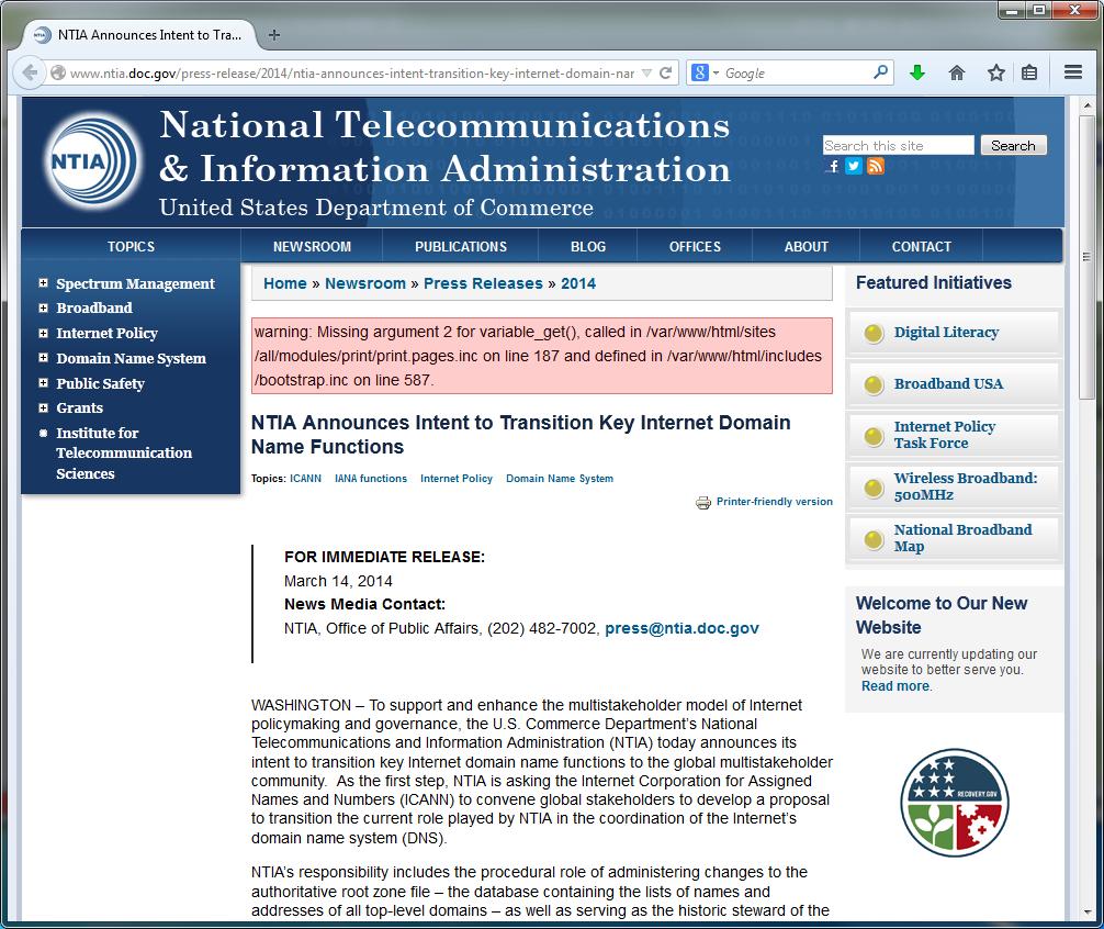 2014 年年 3 月 14 日 米国商務省省電気通信情報局 (NTIA) http://www.ntia.doc.