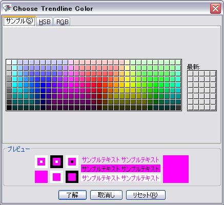 ダブルクリックするとカラーパレットが表示され 固定色以外の色も選べます