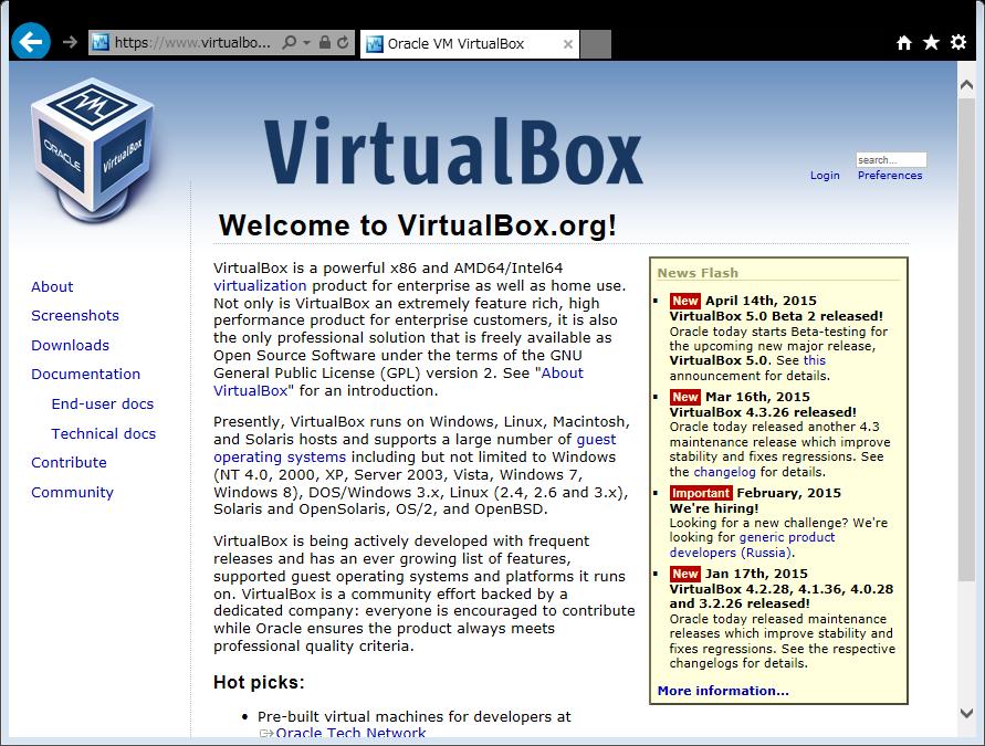 1. 必要ソフト ファイルのダウンロード VirtualBox インストーラの入手 https://www.virtualbox.