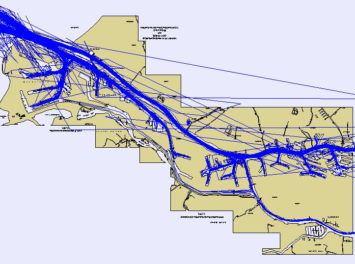 AIS データの港湾整備への活用に関する研究 / 高橋宏直 後藤健太郎 (5). ロッテルダム港ロッテルダム港については, 図 -4.1.41の港外側および港内側での白線より内側を対象に,2006 年 8 月 10 日の24 時間について解析を実施した.