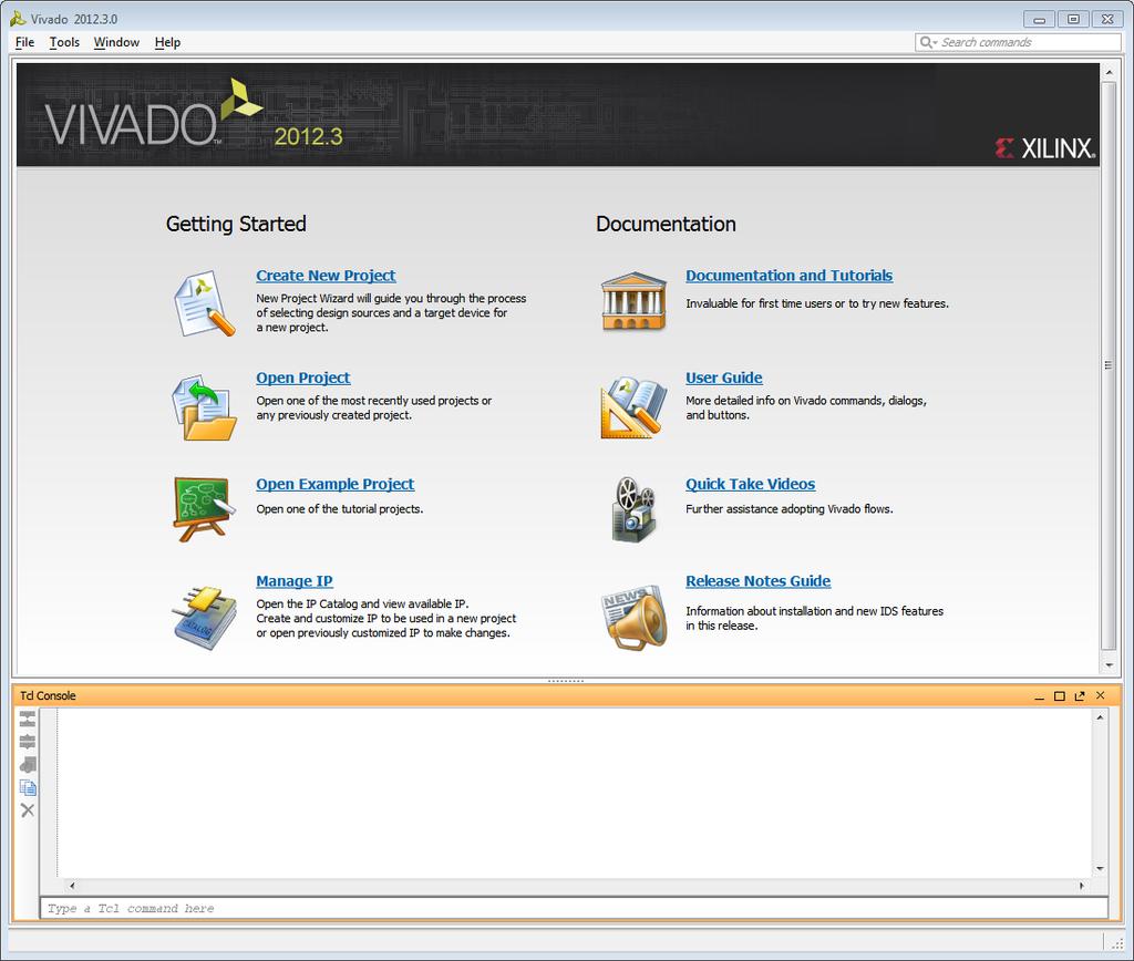 手順 1 : サンプルプロジェクトを開く 演習 1 : デザイン解析 手順 1 : サンプルプロジェクトを開く 1. 次のいずれかの方法を使用して Vivado 統合設計環境 (IDE) を開きます Windows デスクトップで [Vivado 2012.