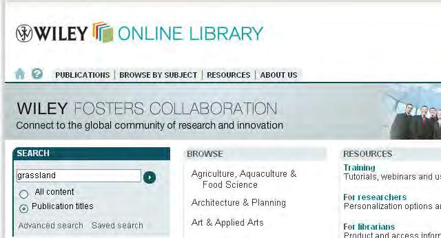 検索 (2) Wiley Online Library で Grassland Science のページを見つける