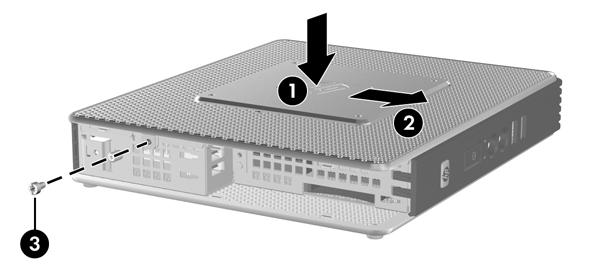 3. アクセスパネルをシャーシに固定しているネジを取り付けなおします (3) 図 2-6 側面のアクセスパネルの取り付け Thin Client オプションの取り付け Thin Client