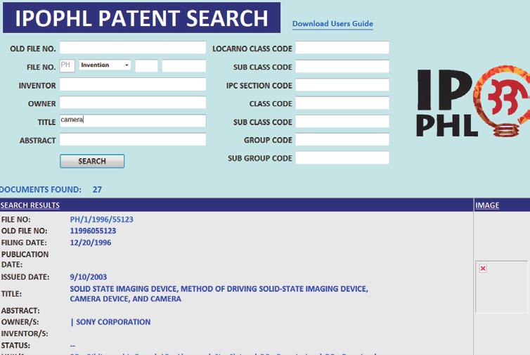 公告 することで 特許権 を確保する事例が散見される 図 5 IPOPHL ウェブサイトの公報掲載ページ http://patents.ipophil.gov.