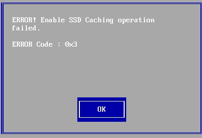 0-0097 およびそれ以降において Ctrl-R Utility にて作成済ロジカルドライブの SSD caching 設定を変更しようとした際 エラーメッセージが表示され 変更できません 図 15: エラーメッセージ