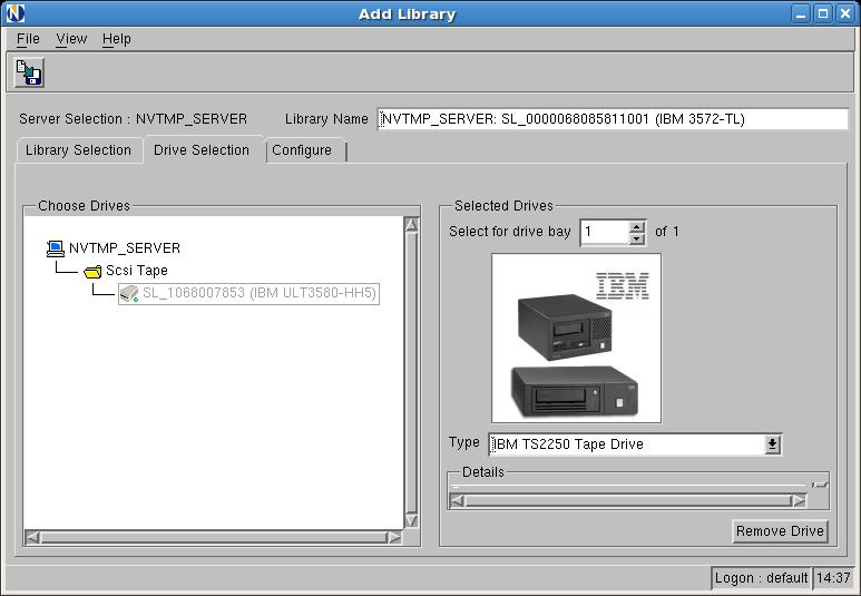 Library Selection タブと同様に NVTMP_SERVER をダブルクリックします すると そのマシンで利用可能なドライブが表示されます 本構成では LTO-5
