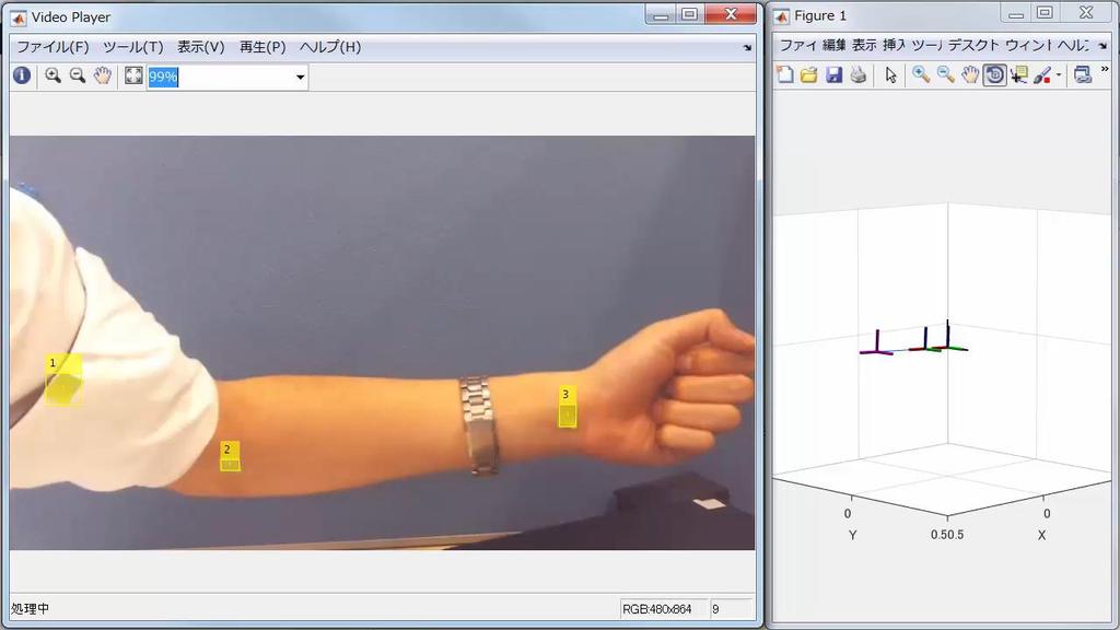 腕のモーションキャプチャマーカーをつけて関節動作を取得し 動作解析 Image Processing Toolbox