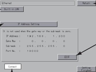 4. Ethernet Ethernet setting screen is displayed. TOD IP IP ( ) IP address set on TOD is displayed. Write down the displayed IP address.
