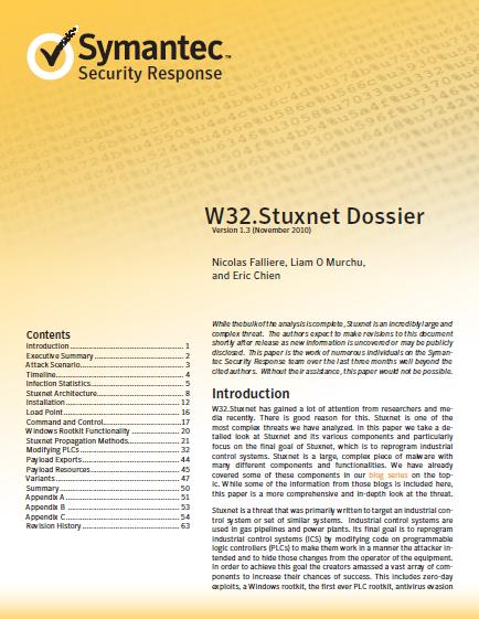 W32.Stuxnet Dossier http://www.symantec.